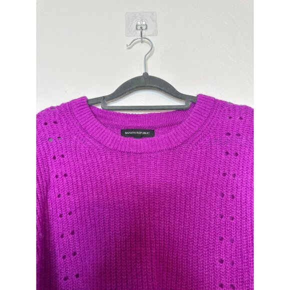 Banana Republic Fushia Wool Alpaca Blend Knit Sweater Drop Shoulder Size Large - Picture 4 of 7